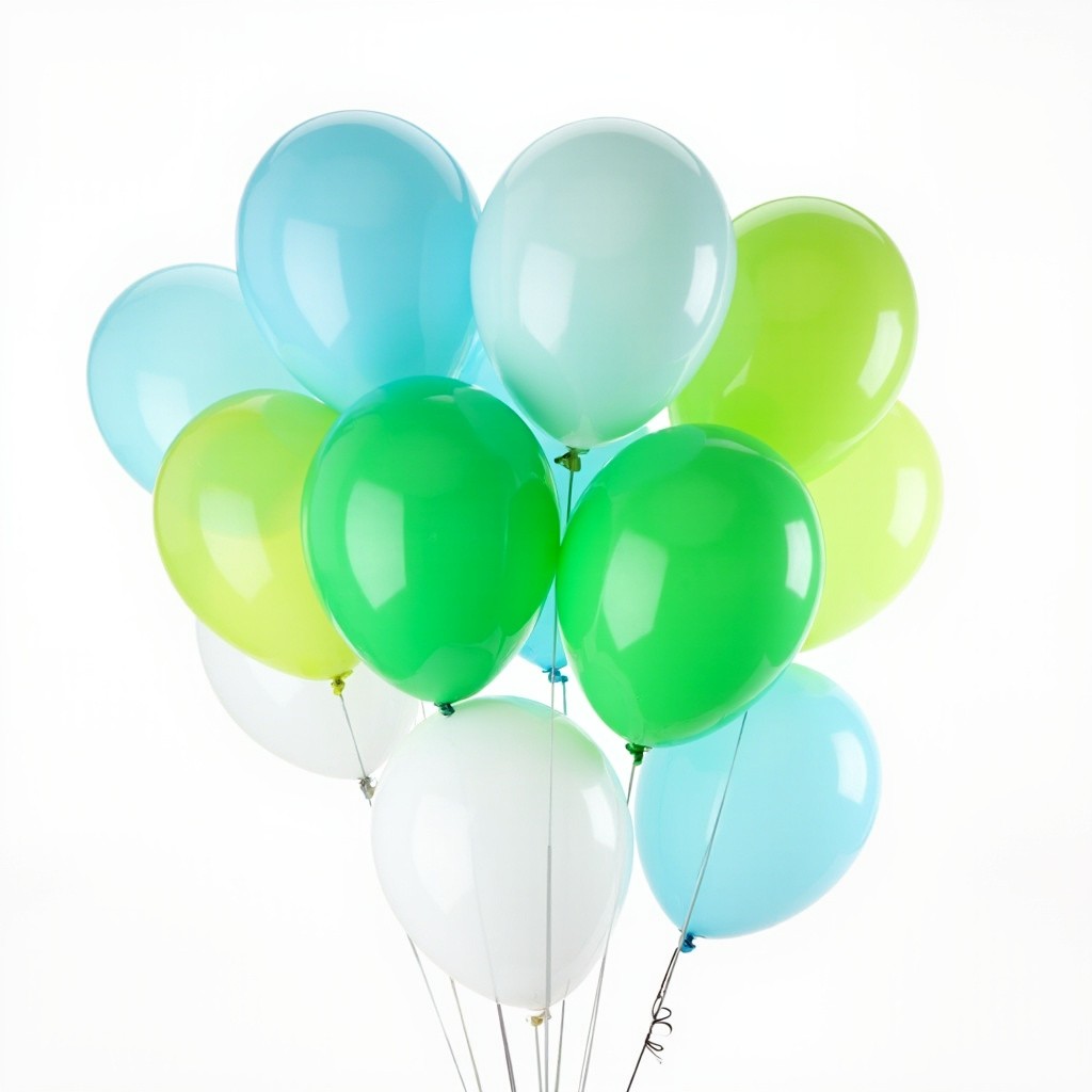 Bright Balloons Rising on White Background