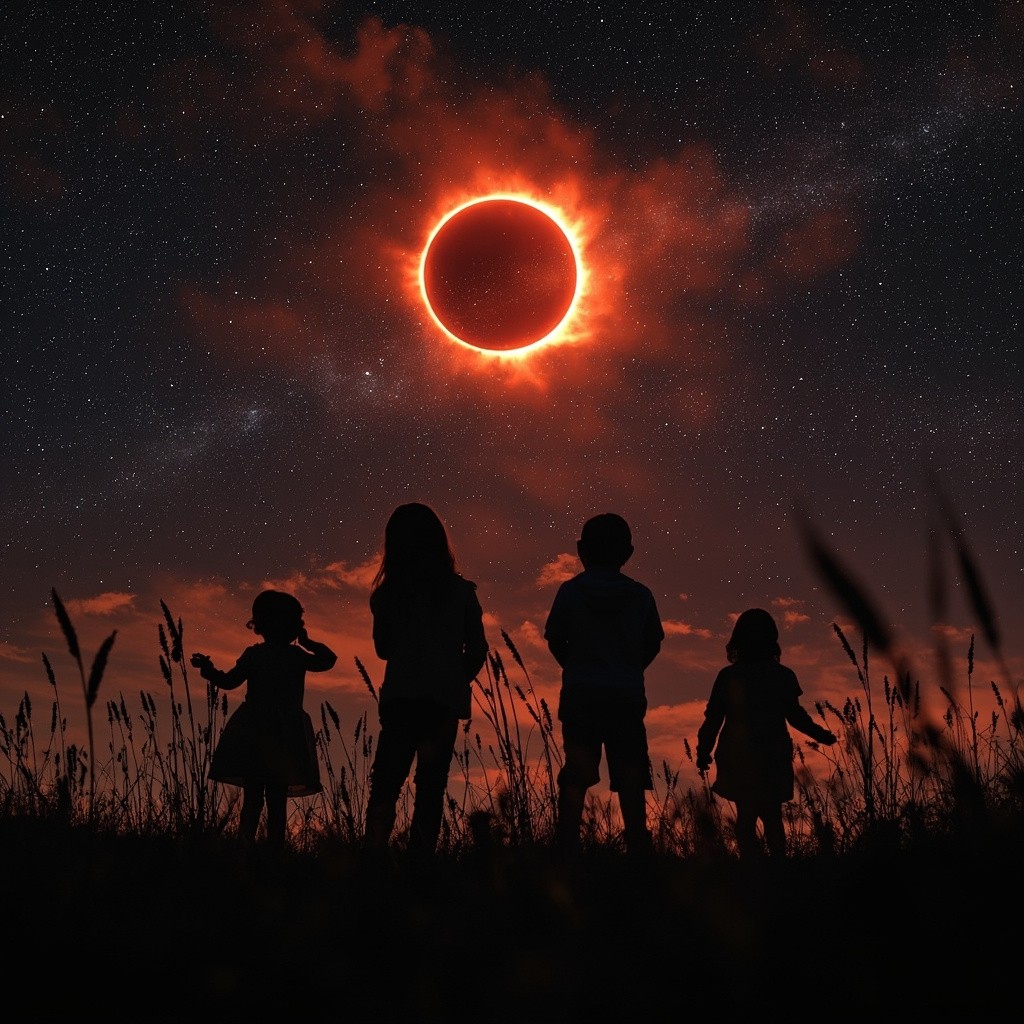 Brothers Watching the Red Eclipse from Meadows