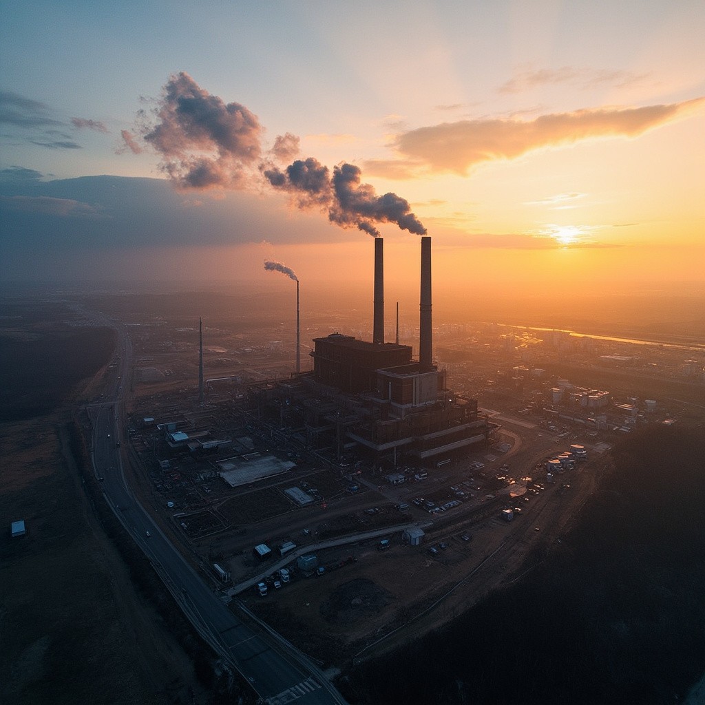 Building a Modern Coal Factory in Russia at Sunrise