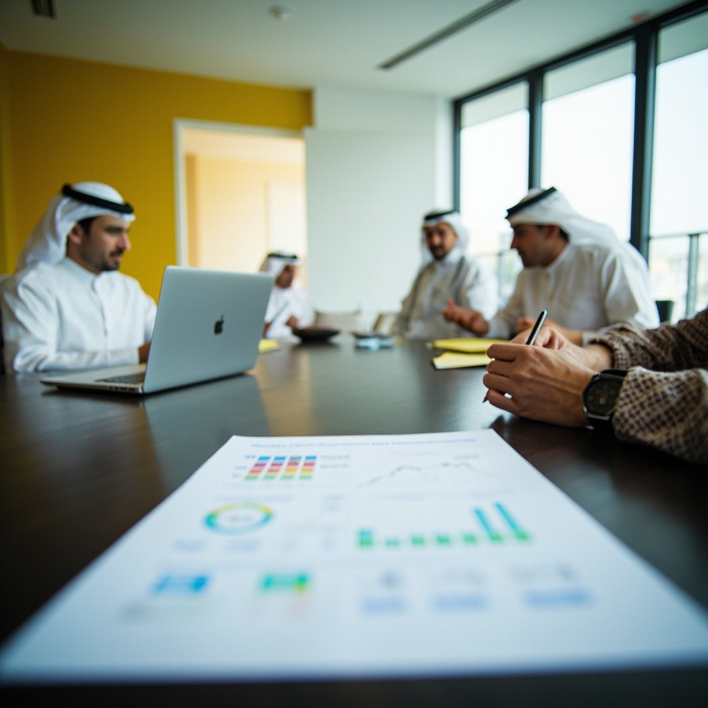 Business Meeting with Documents and Laptop in Focus