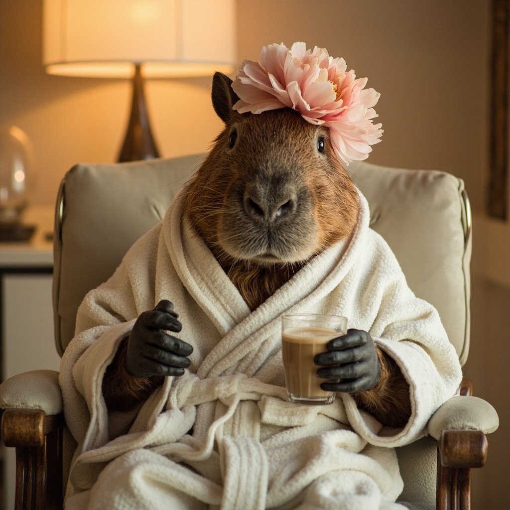 Capybara Enjoying Spa Day in White Robe