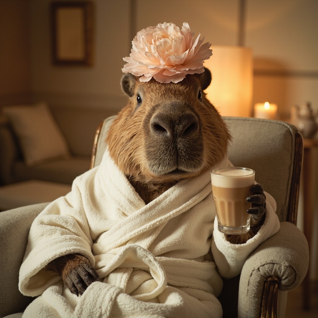 Capybara Enjoying Spa Day in White Robe