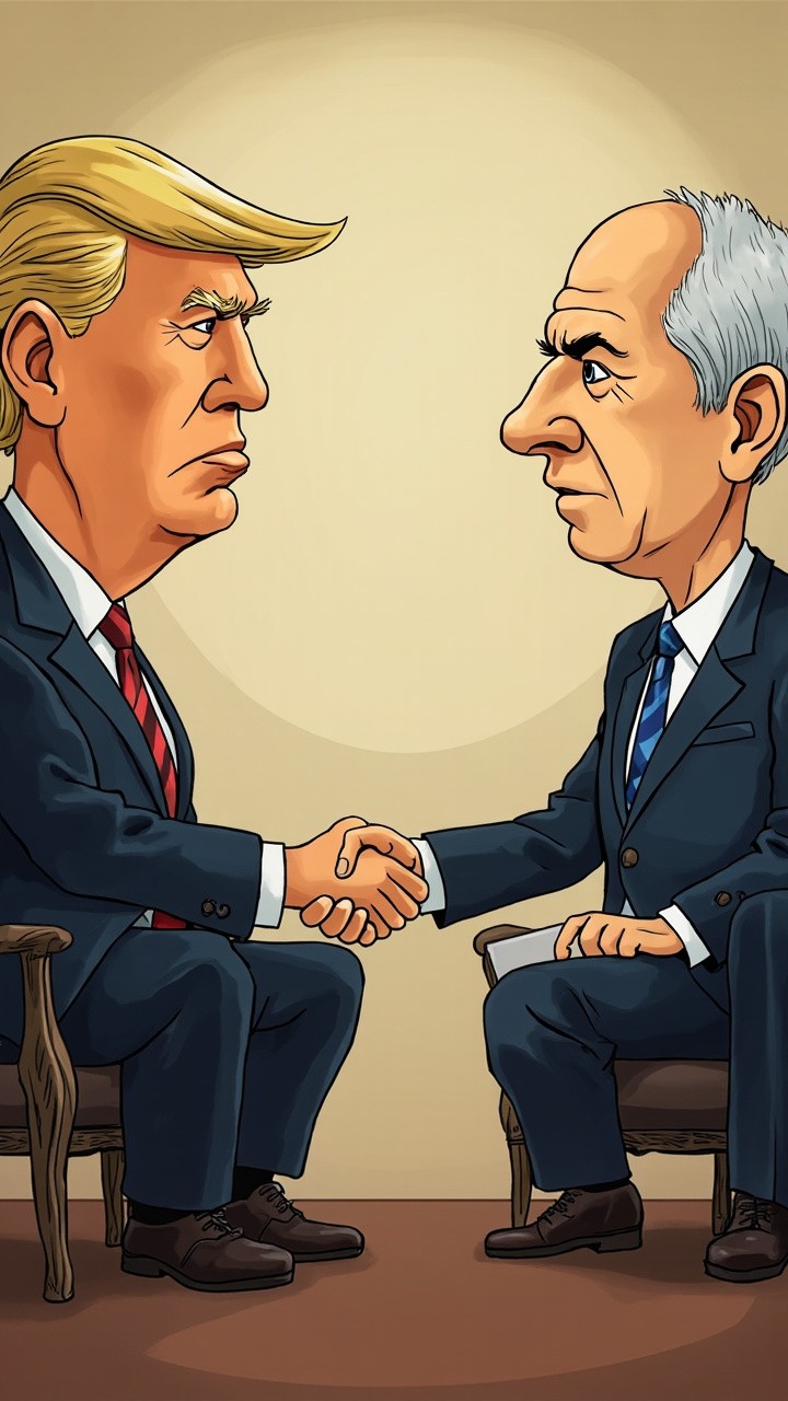 Cartoon of Donald Trump and Jeff Bezos Meeting