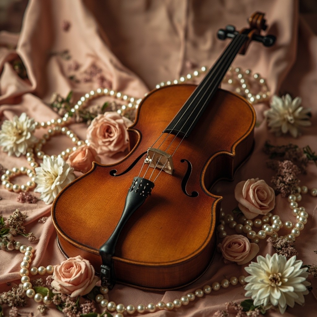 Cello Adorned with Pearls and Flowers