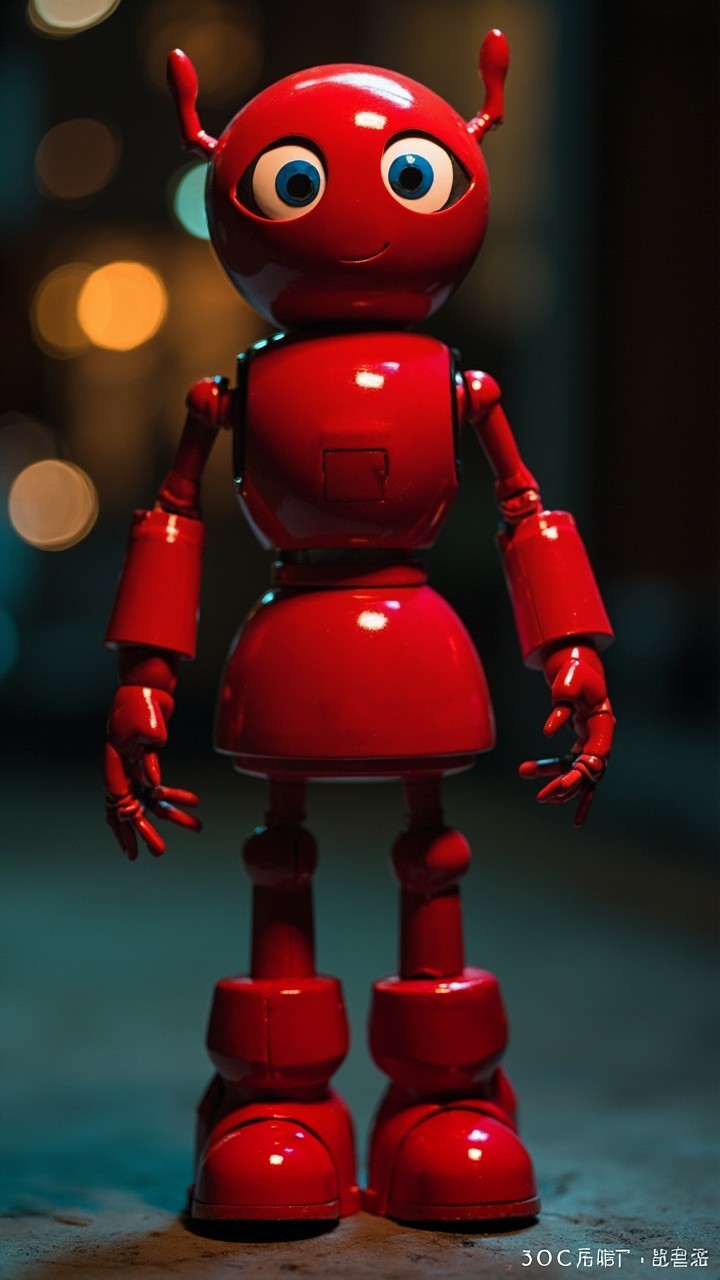 Charming Red Robot in Magazine-Style Photo