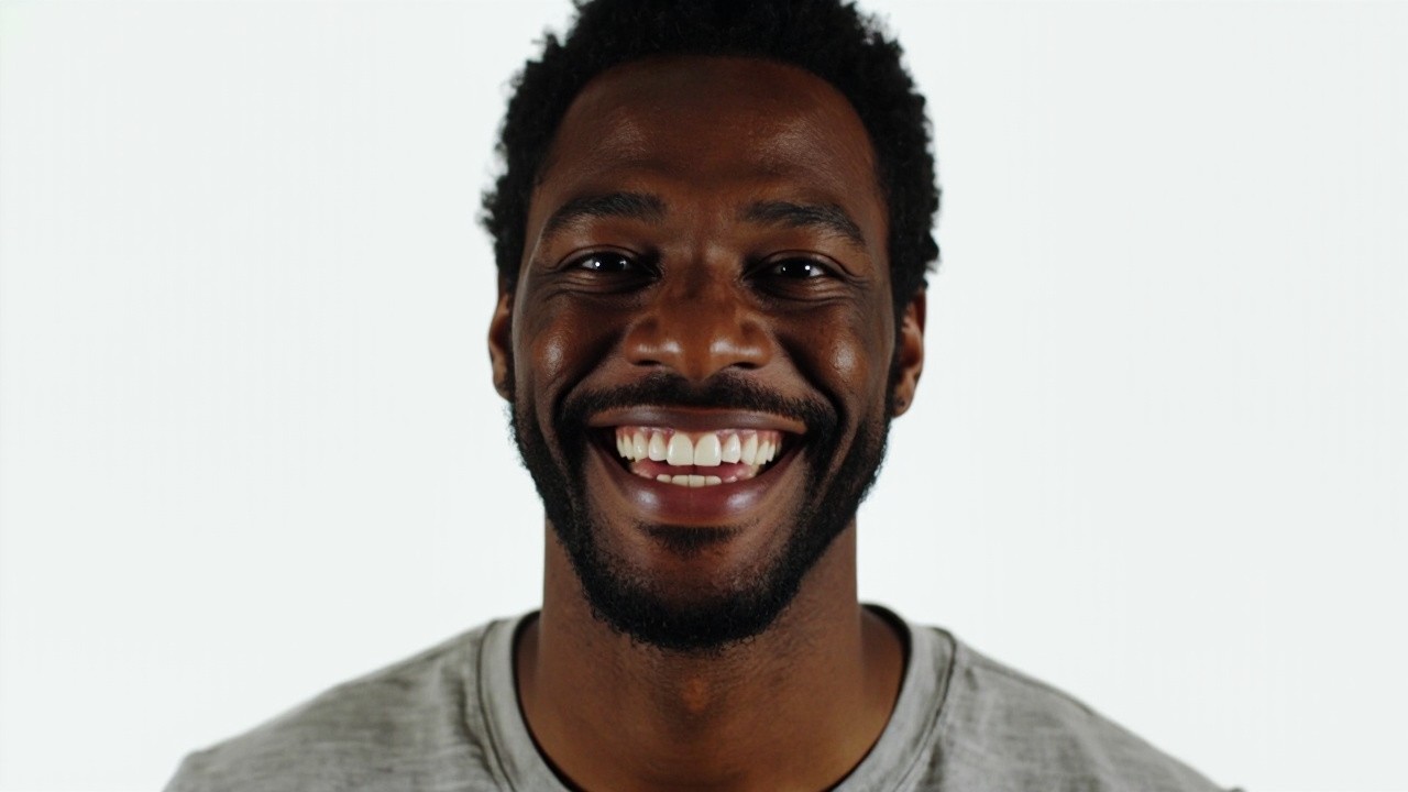 Cheerful Black Man Posing in a White Studio