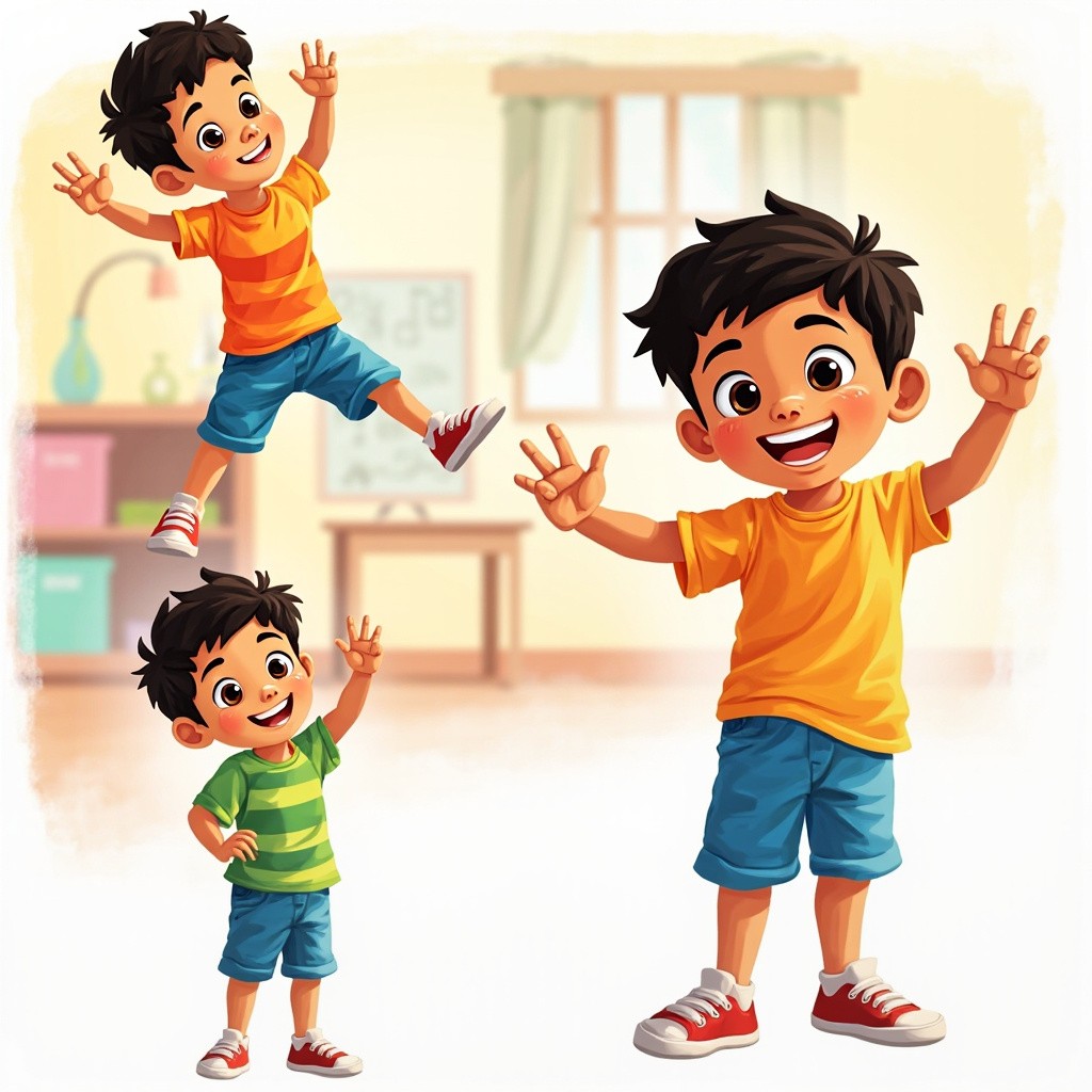 Cheerful Boy with Brown Skin Pointing Head