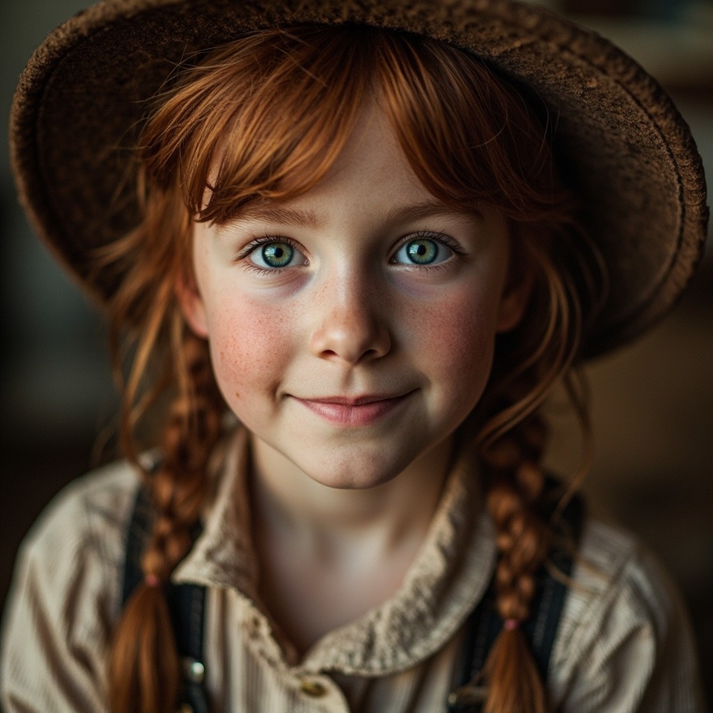Cheerful Redheaded Teen in 1900s Farm Outfit