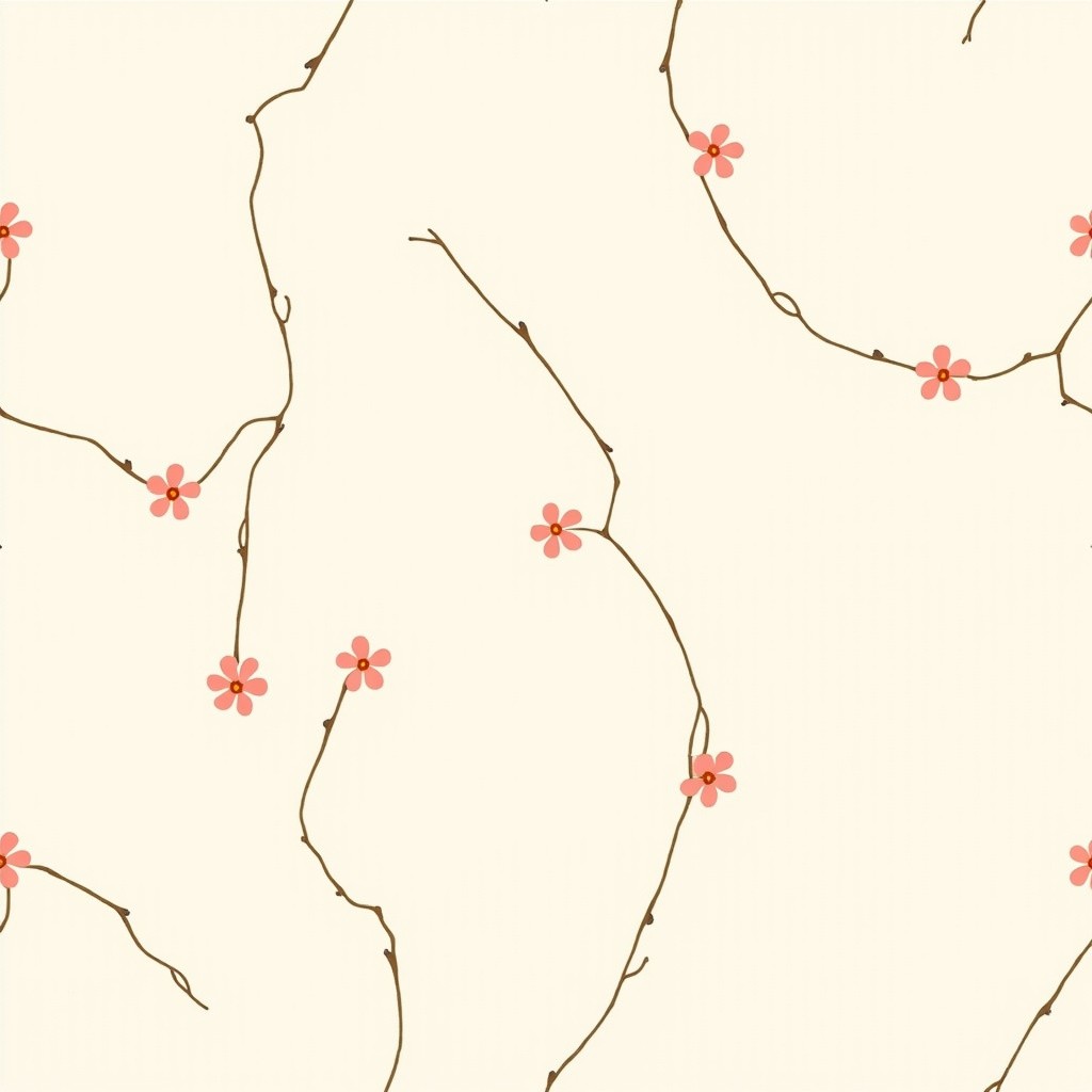 Cherry Blossoms on Ivory Background Pattern