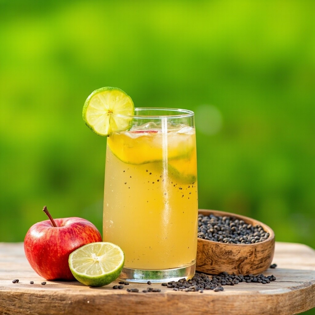 Chia Seed Lemonade with Apple and Lime Outdoors