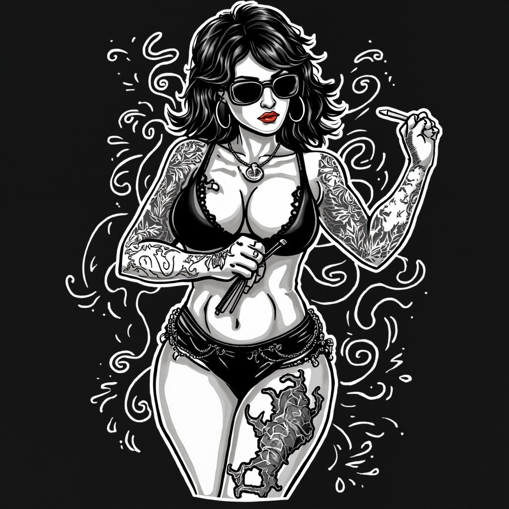 Chicano Gangster Girl and Rhino Tattoo Design