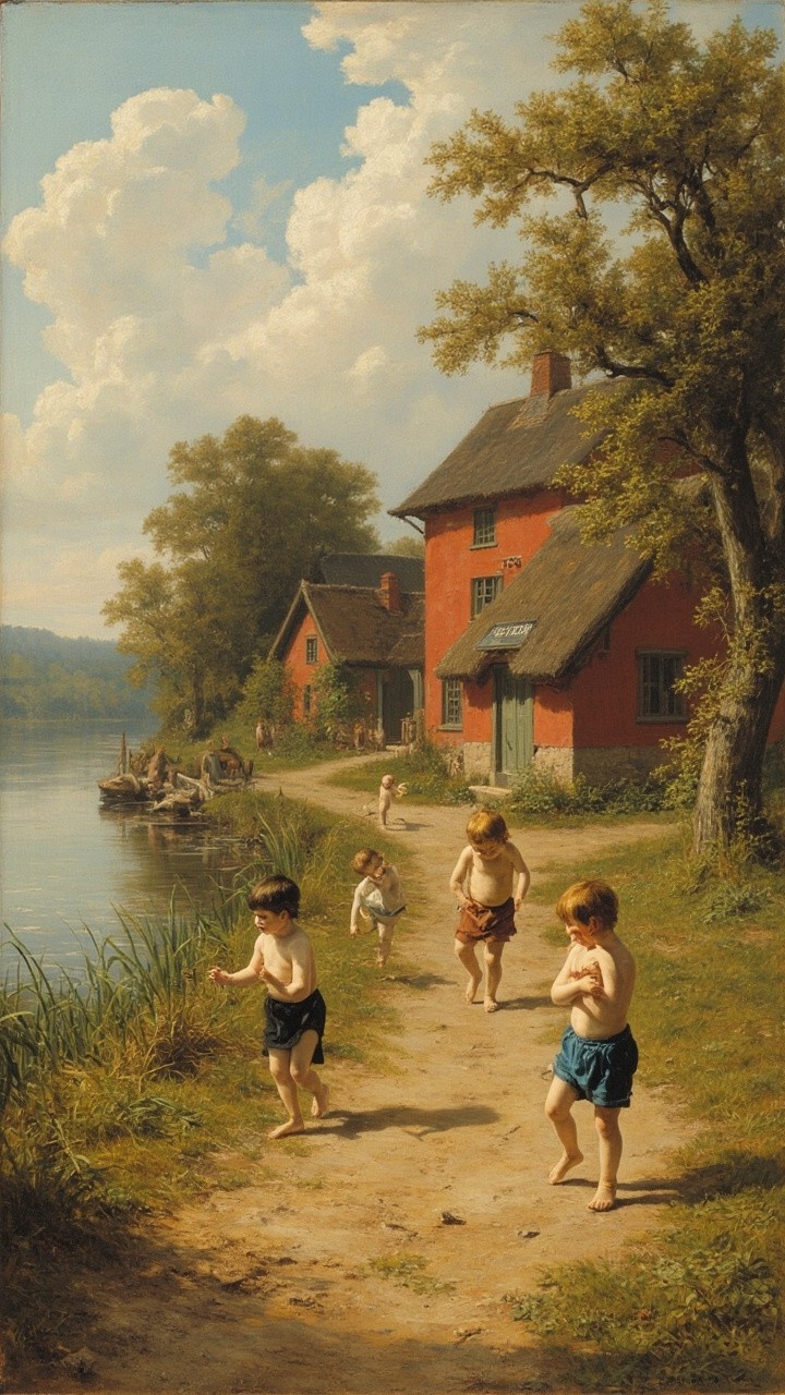 Children Playing Near River by Old Union Club