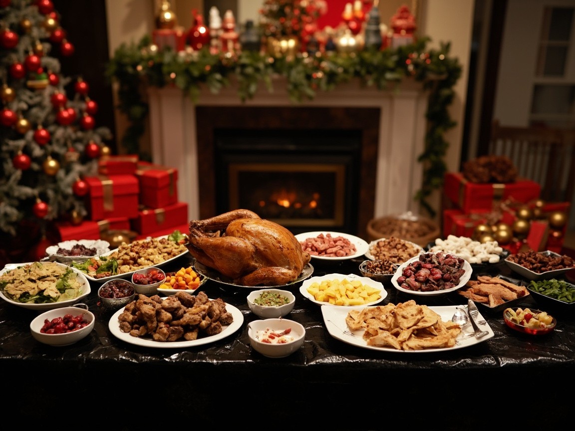 Christmas Feast on a Black-Clothed Table Christmas Feast on a Black-Clothed Table