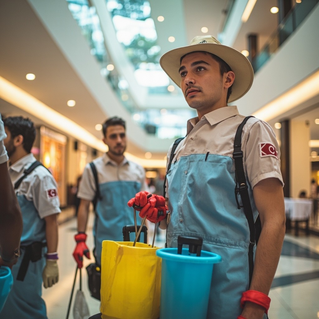 Cleaning Staff at Work in a Shopping Mall