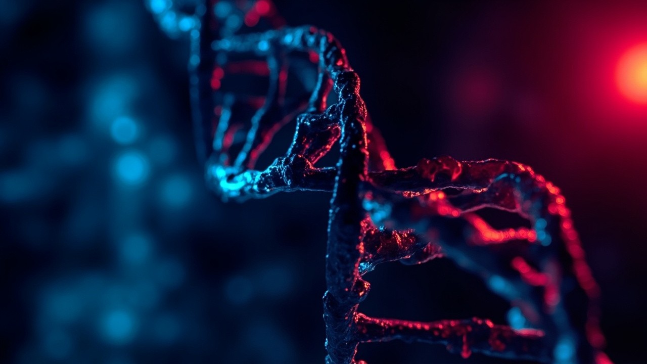 Close-Up of Glitching Neon DNA Helix