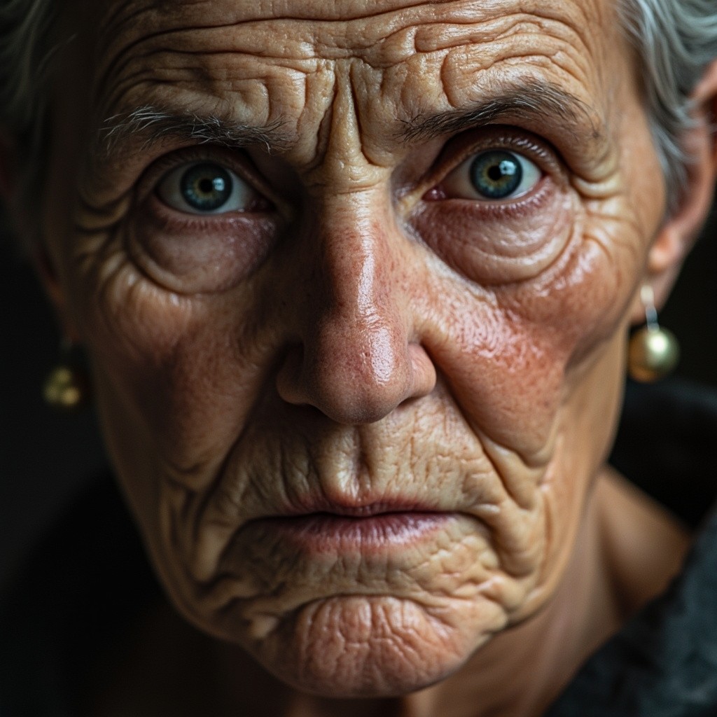 Close-Up of Wrinkled European Woman's Skin
