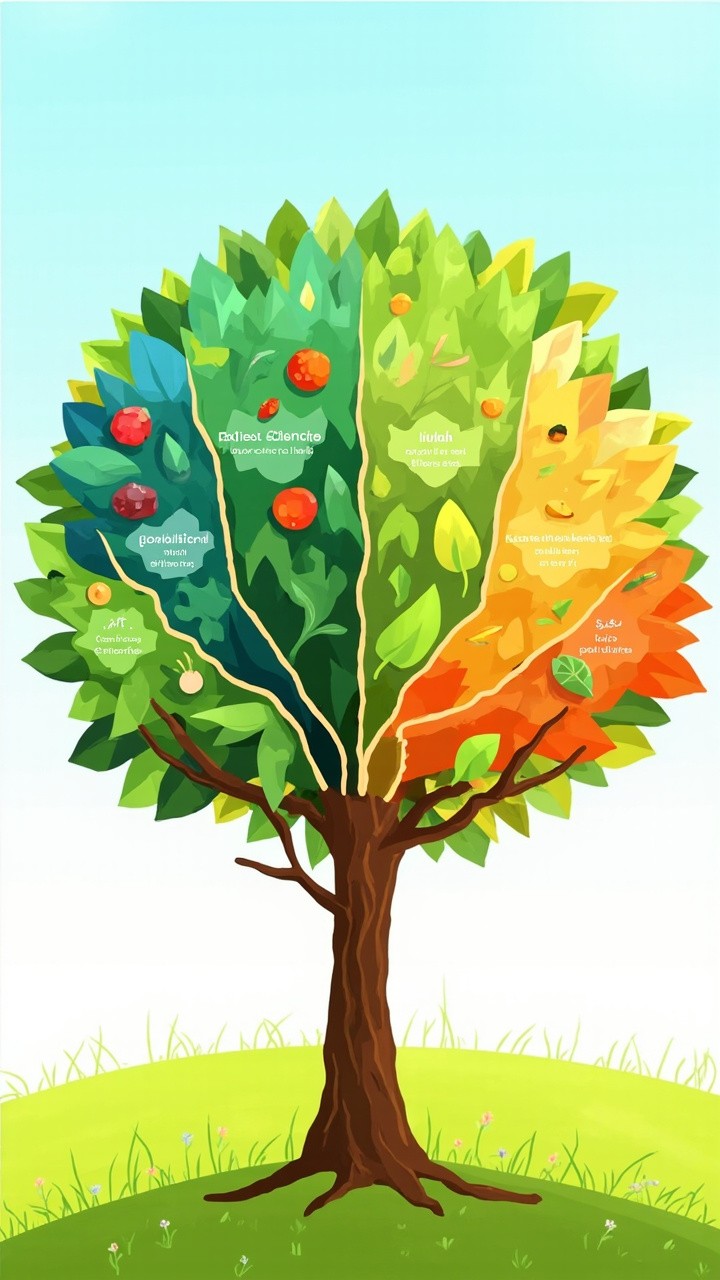 Colorful Educational Tree Representing Different Subjects