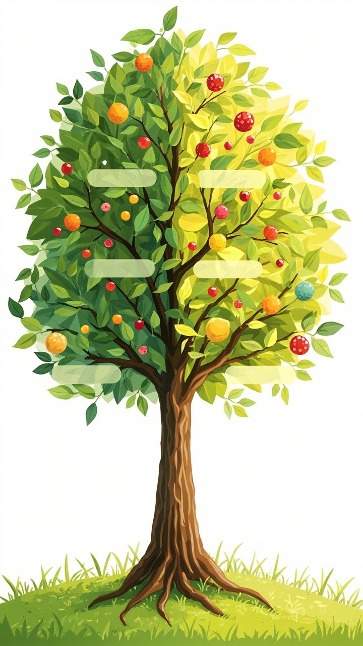 Colorful Educational Tree in Sunny Meadow
