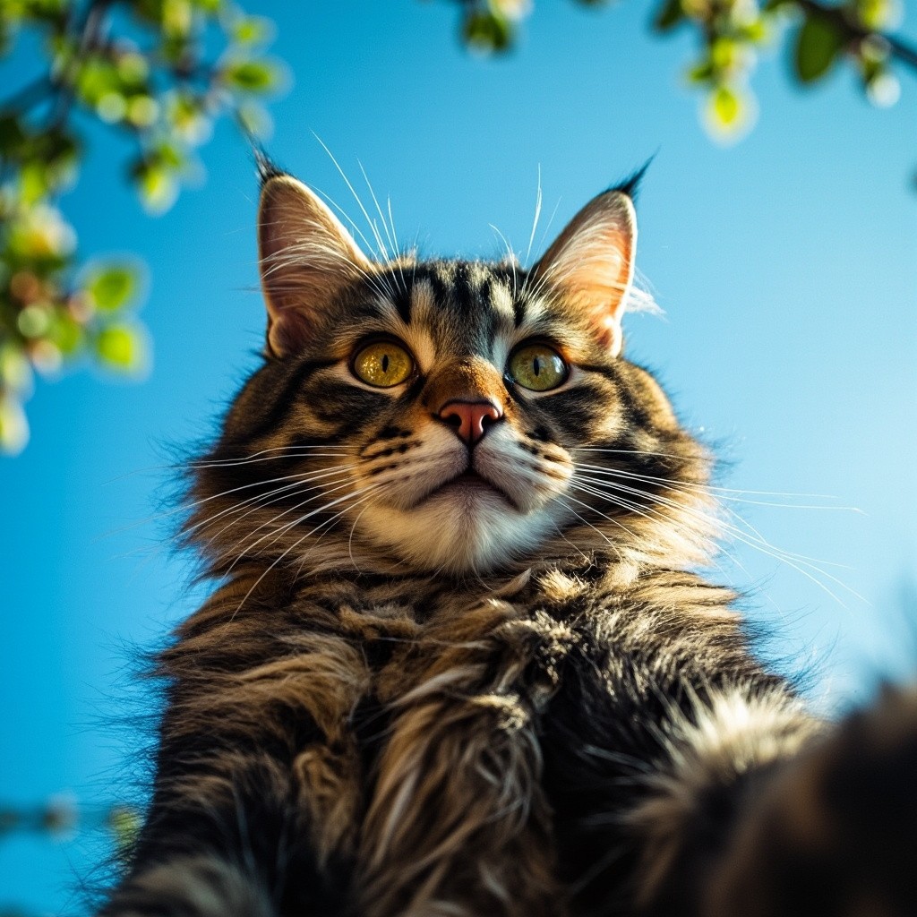 Comical Tabby Cat's Accidental Selfie in Nature