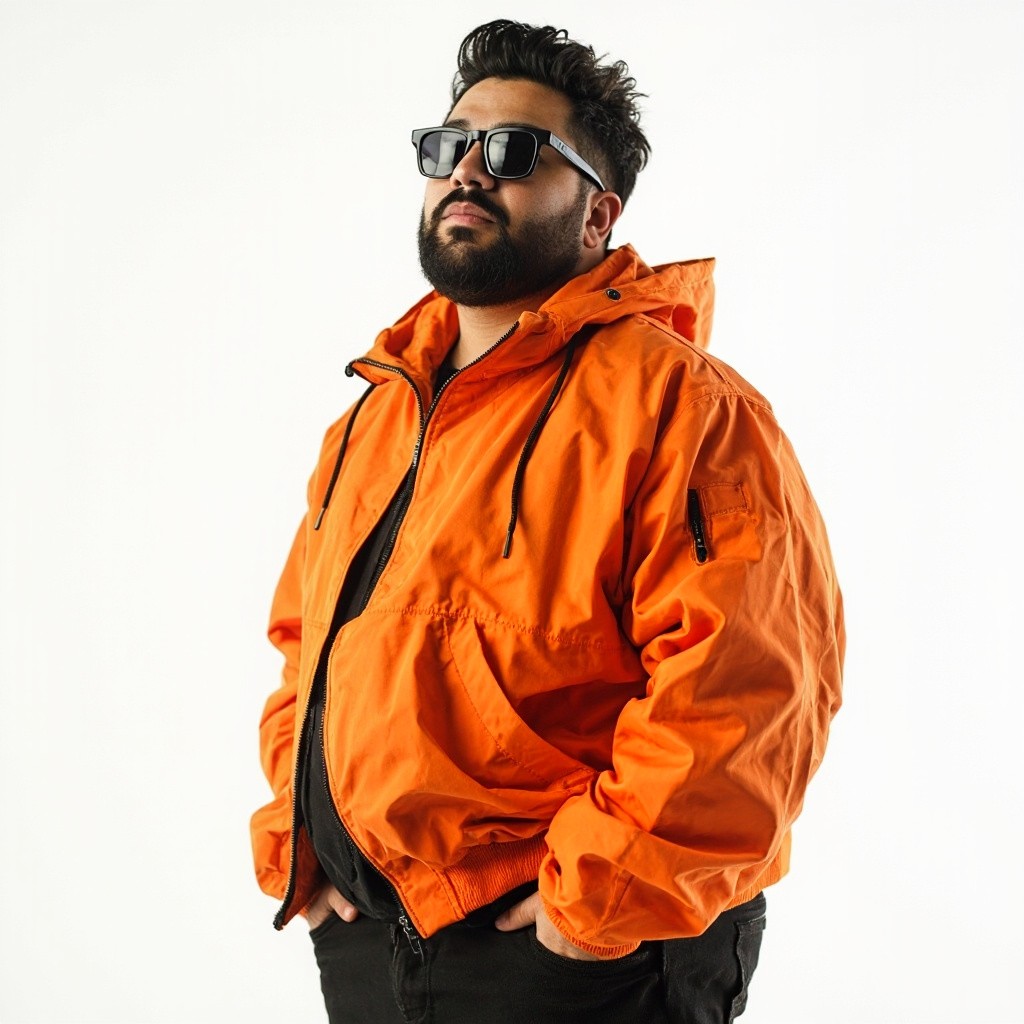 Confident Indonesian Gen Z Model in Orange Jacket