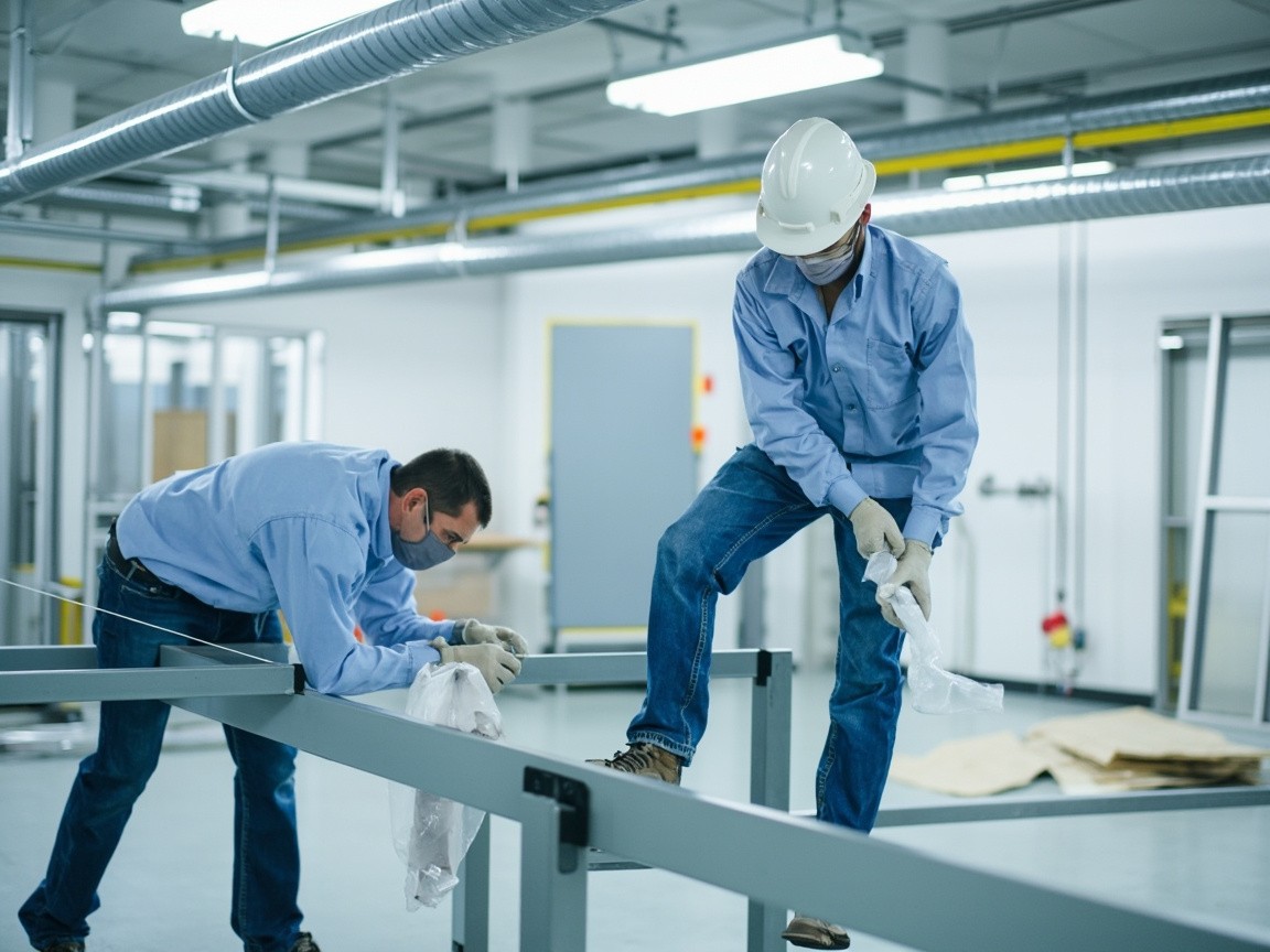 Construction Workers Building Facilities in Cleanroom
