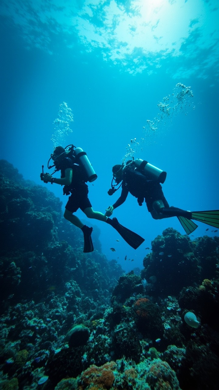 Couple Diving Among the Corals