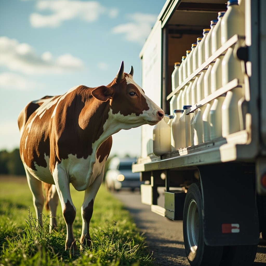 Cow Milking, Milk Bottling, and Delivery on Farm