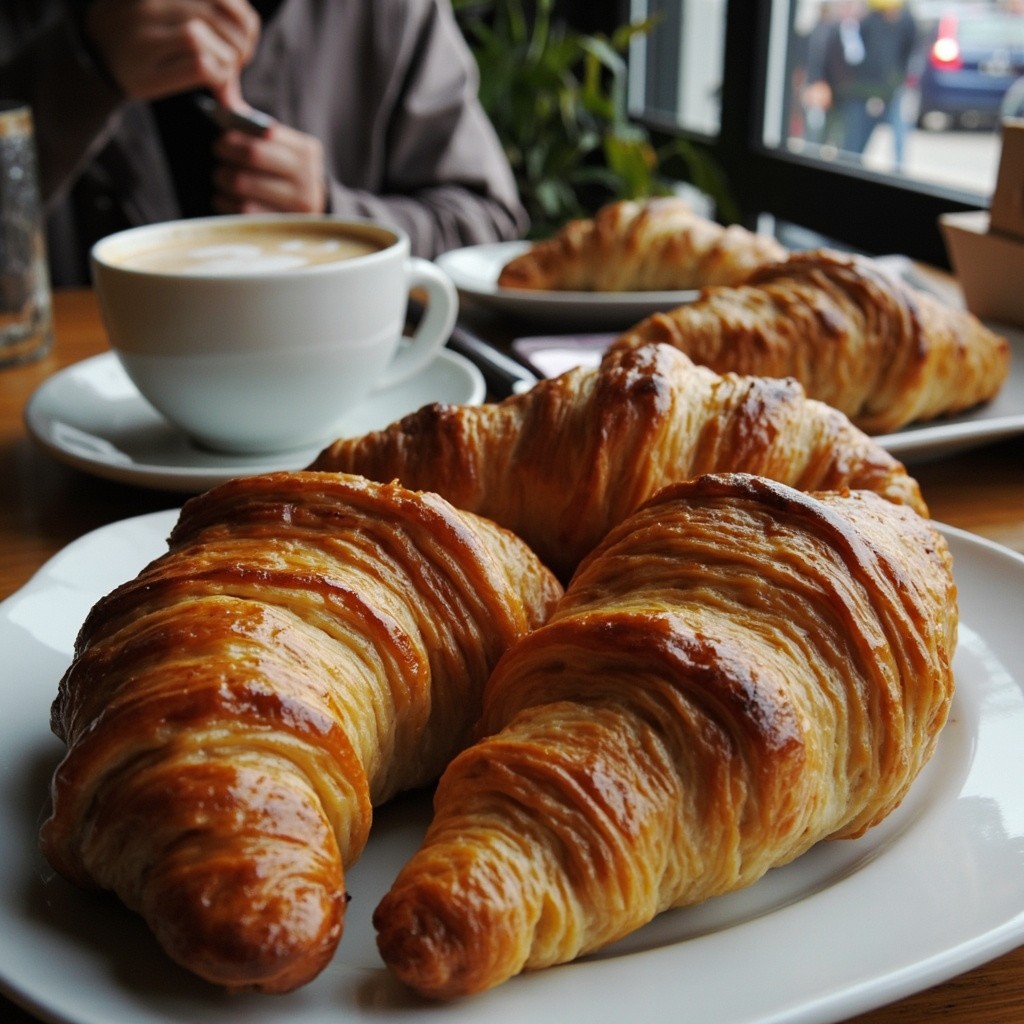 Croissants and Coffee in a Cafeteria