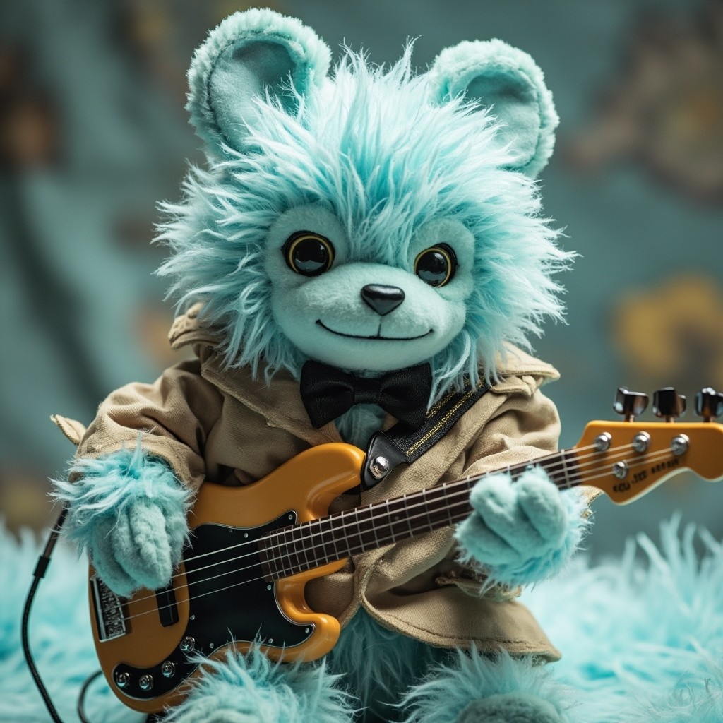Cute Labubu Monsters in Burberry Playing Bass Guitar