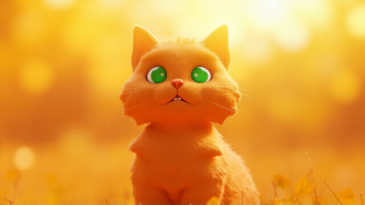 Cute Round Orange Cat with Green Eyes in 3D