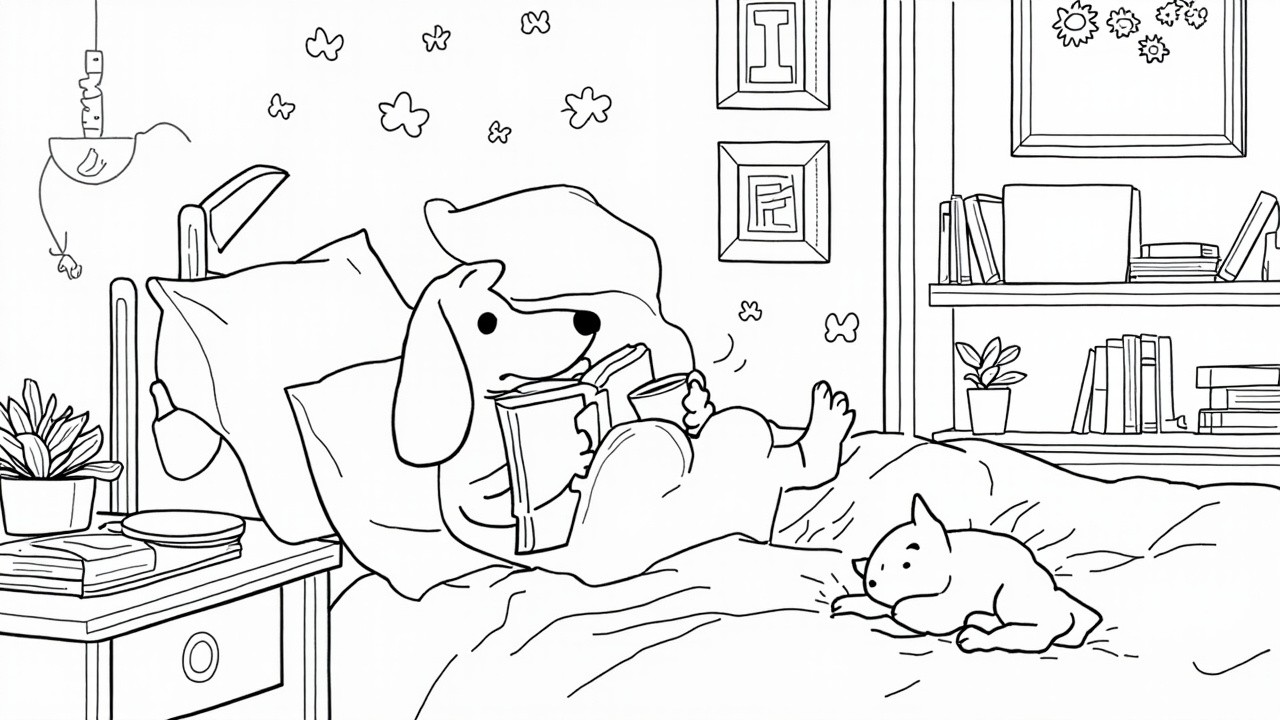 Dachshund's Cozy Reading Time with Kitten