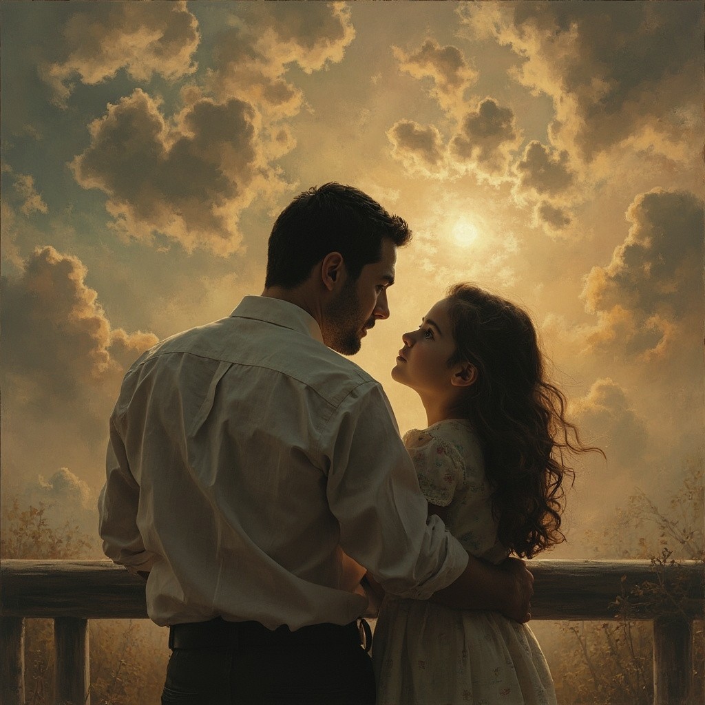 Dad's Silhouette, Little Girl in Front Dad's Silhouette, Little Girl in Front