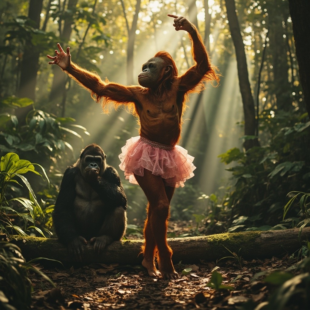 Dancing Orangutan Performs for Unimpressed Gorilla in Jungle