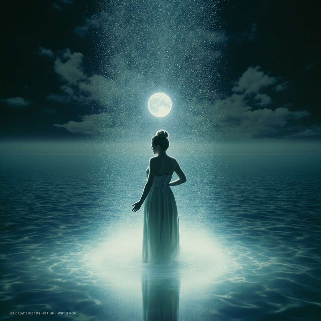 Darya Cleansing in Moonlit Water Stream