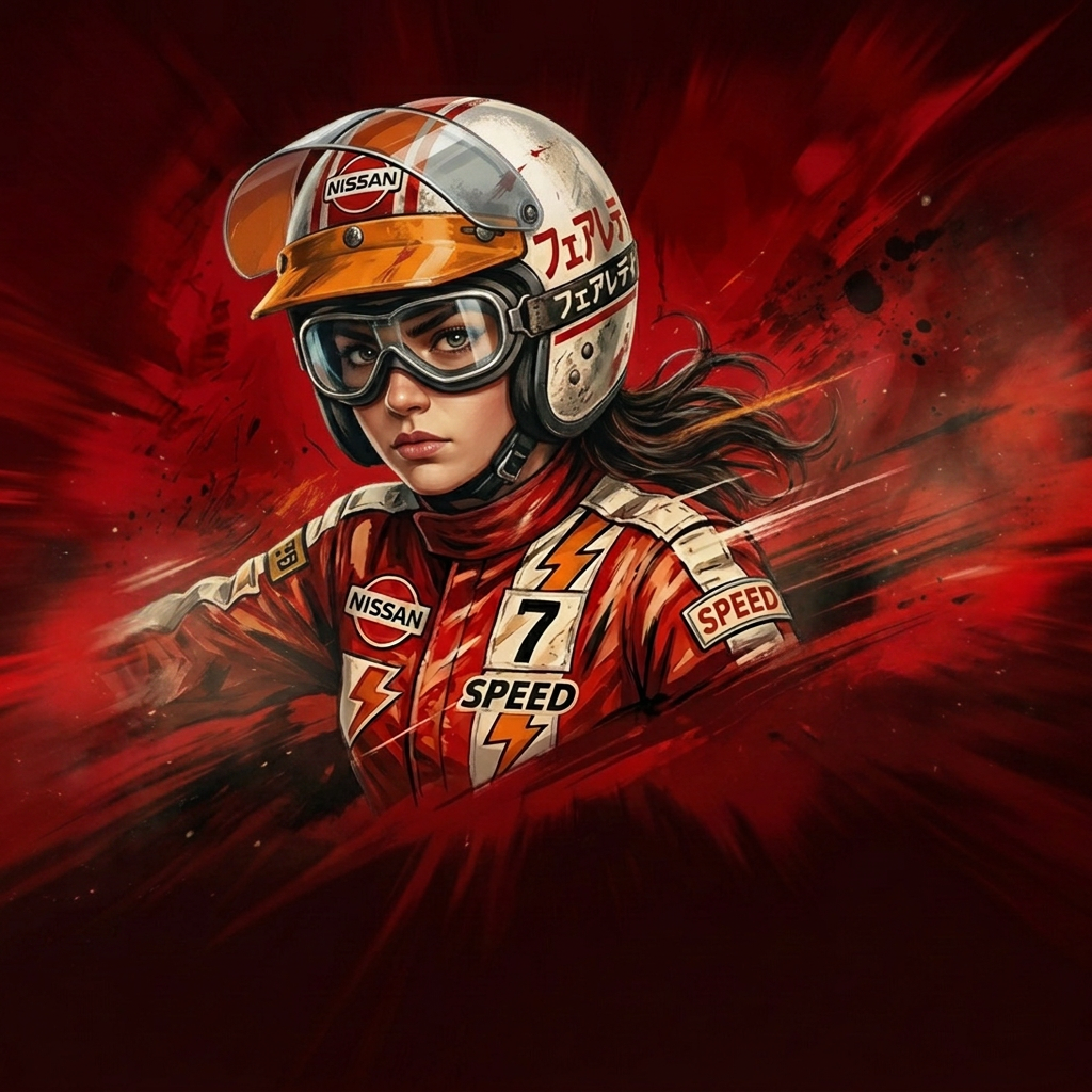 Vintage 70s Japanese racing poster with distressed effects