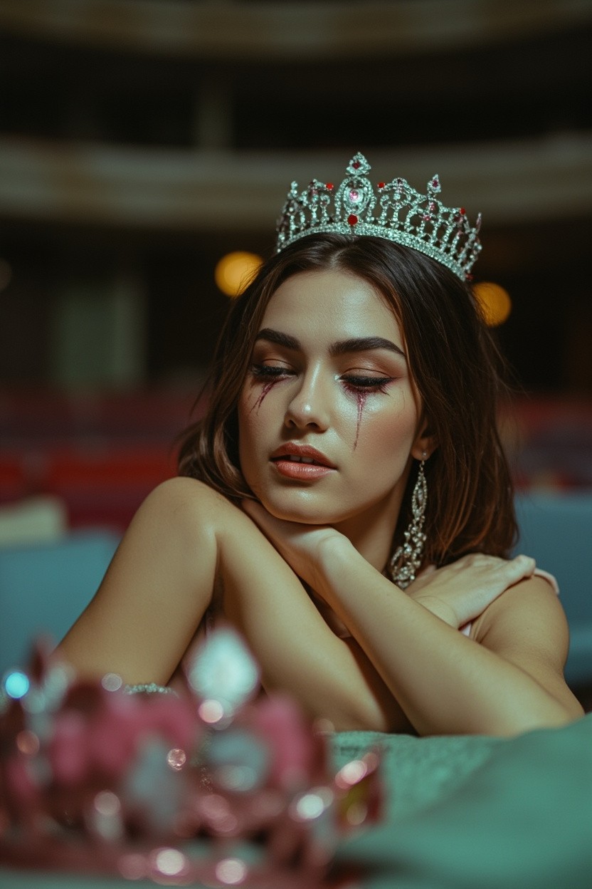 Disheartened Beauty Queen Crying Backstage, Crown Cast Aside