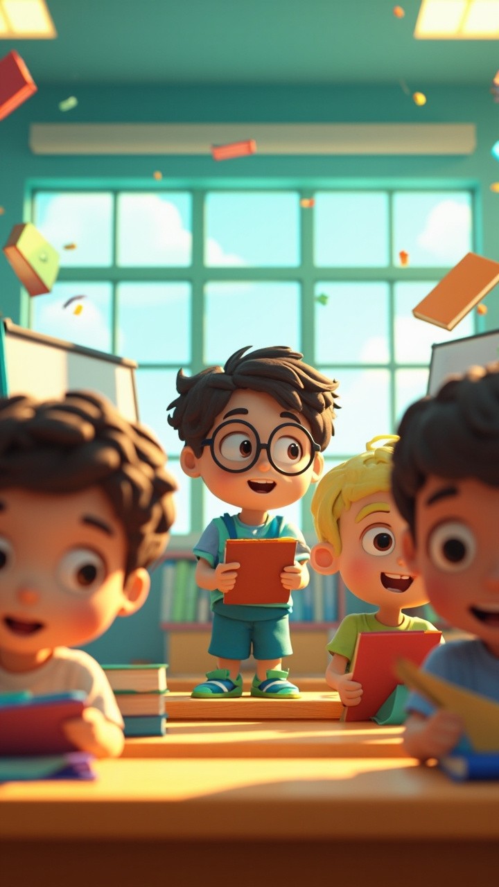 Diverse Kids Learning in Colorful Virtual Classroom