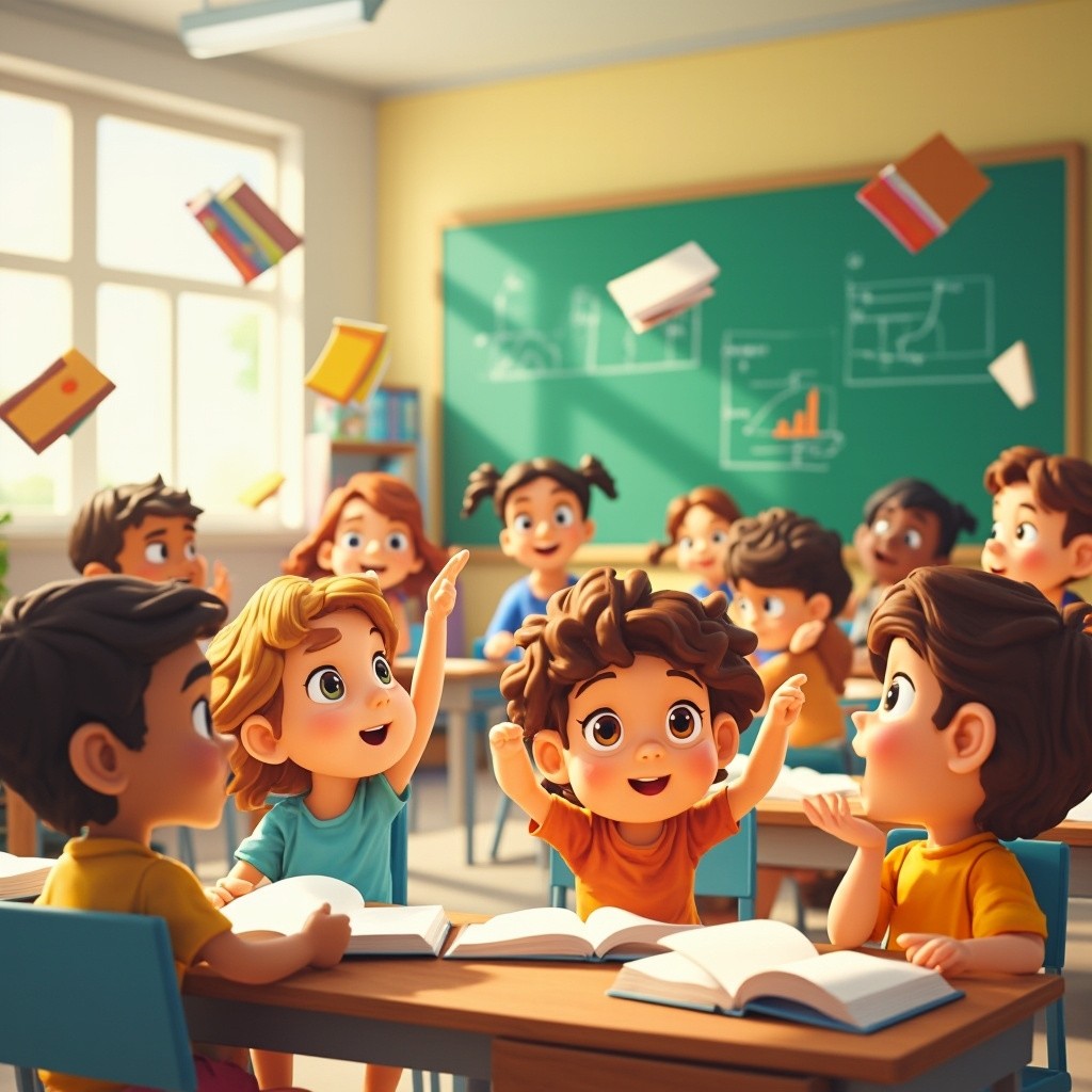 Diverse Kids Learning in a Virtual Animated Classroom