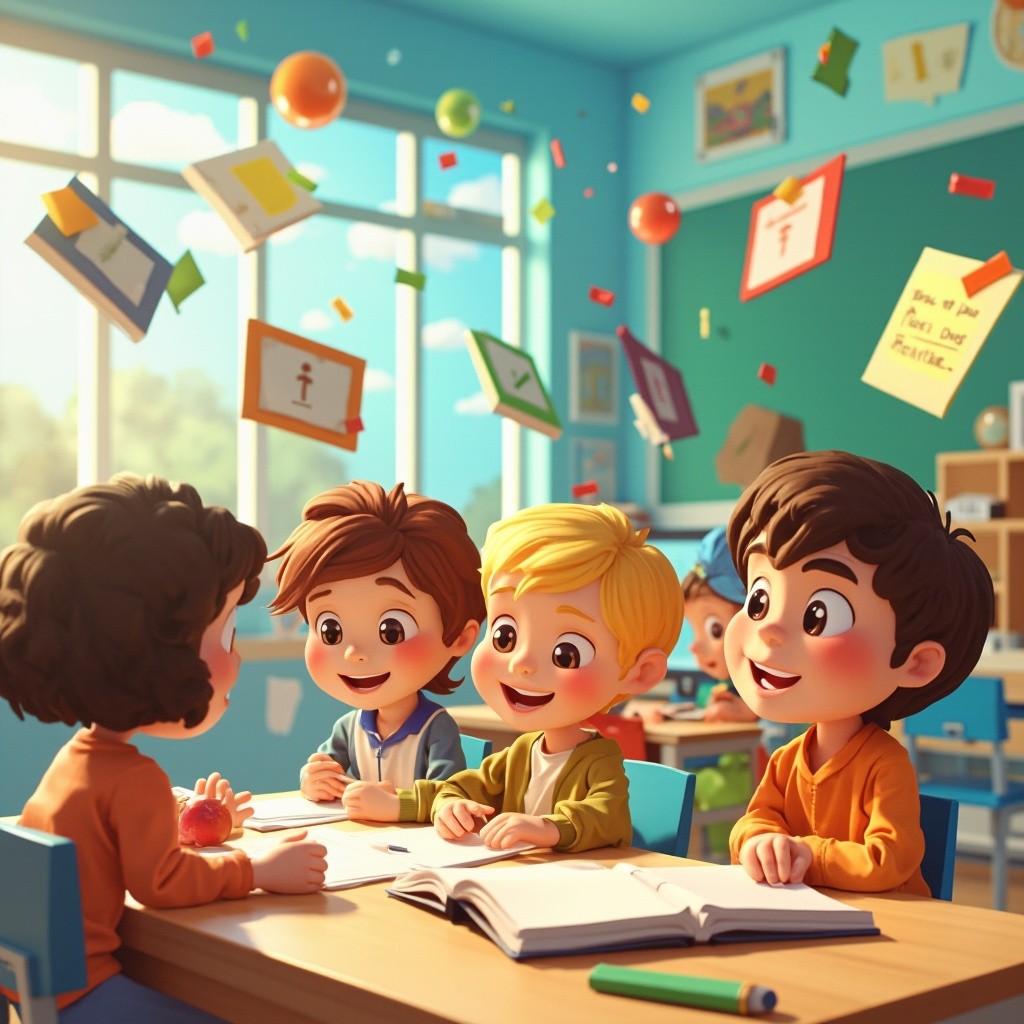 Diverse Kids in a Colorful Virtual Classroom