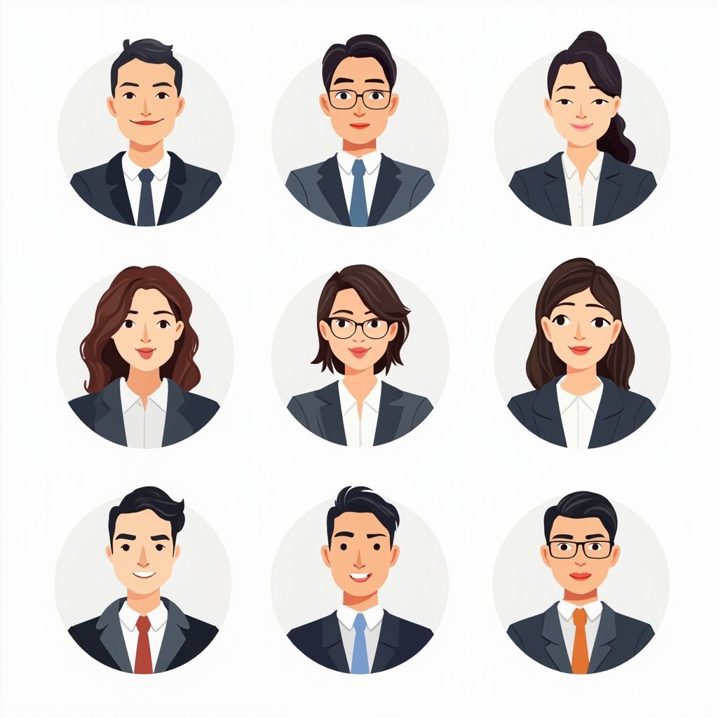 Diverse Professional Avatars in Clean Vector Style