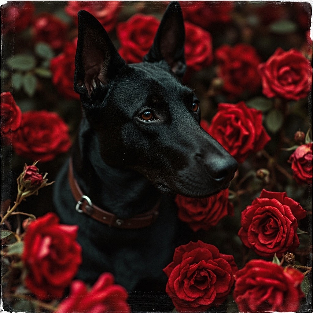 Doberman Among Dark Roses on Music Cover
