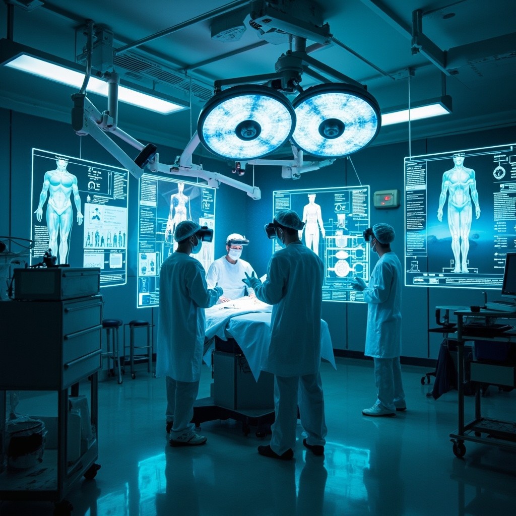 Doctors Using Augmented Reality in Futuristic Hospital
