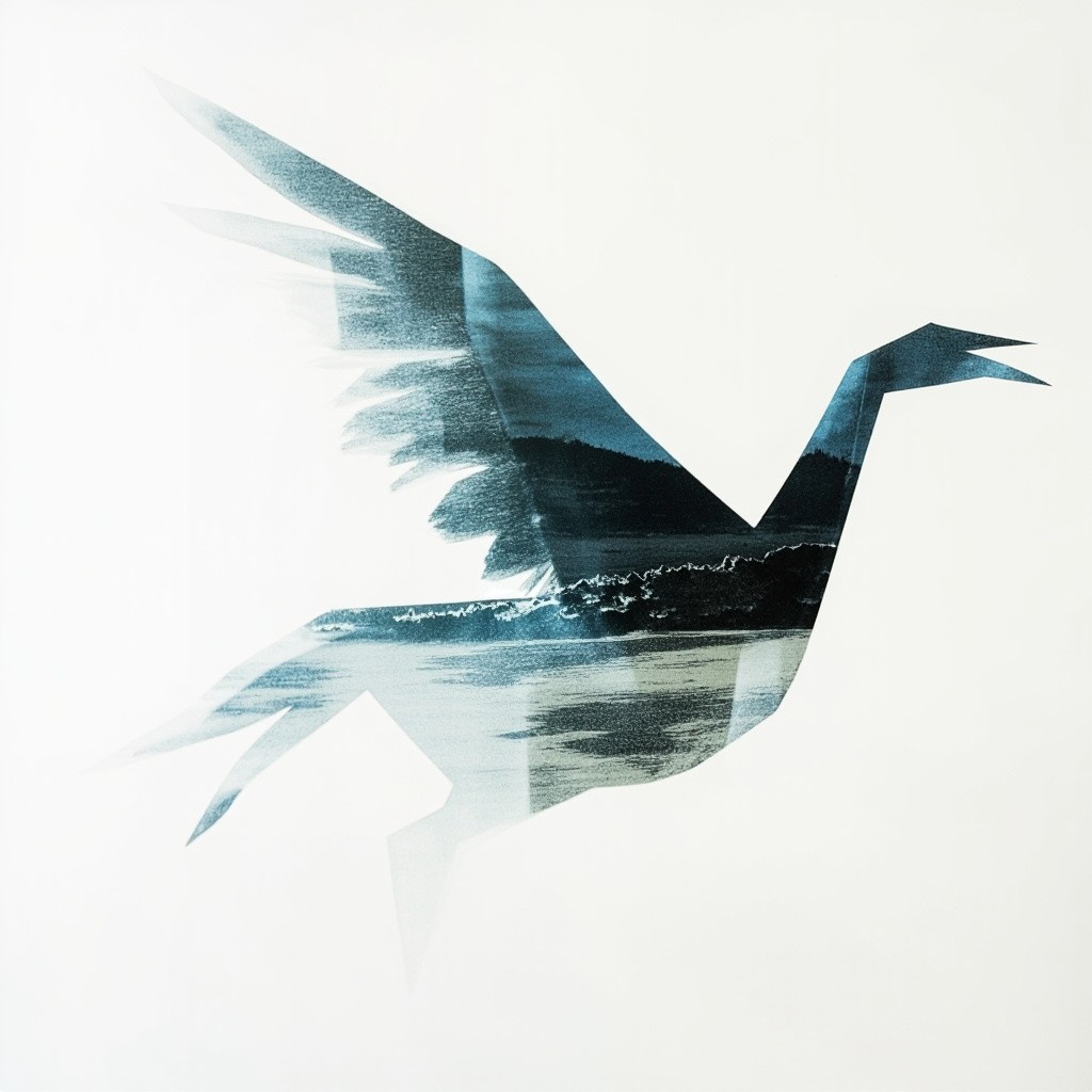 Double Exposure View of Origami Art