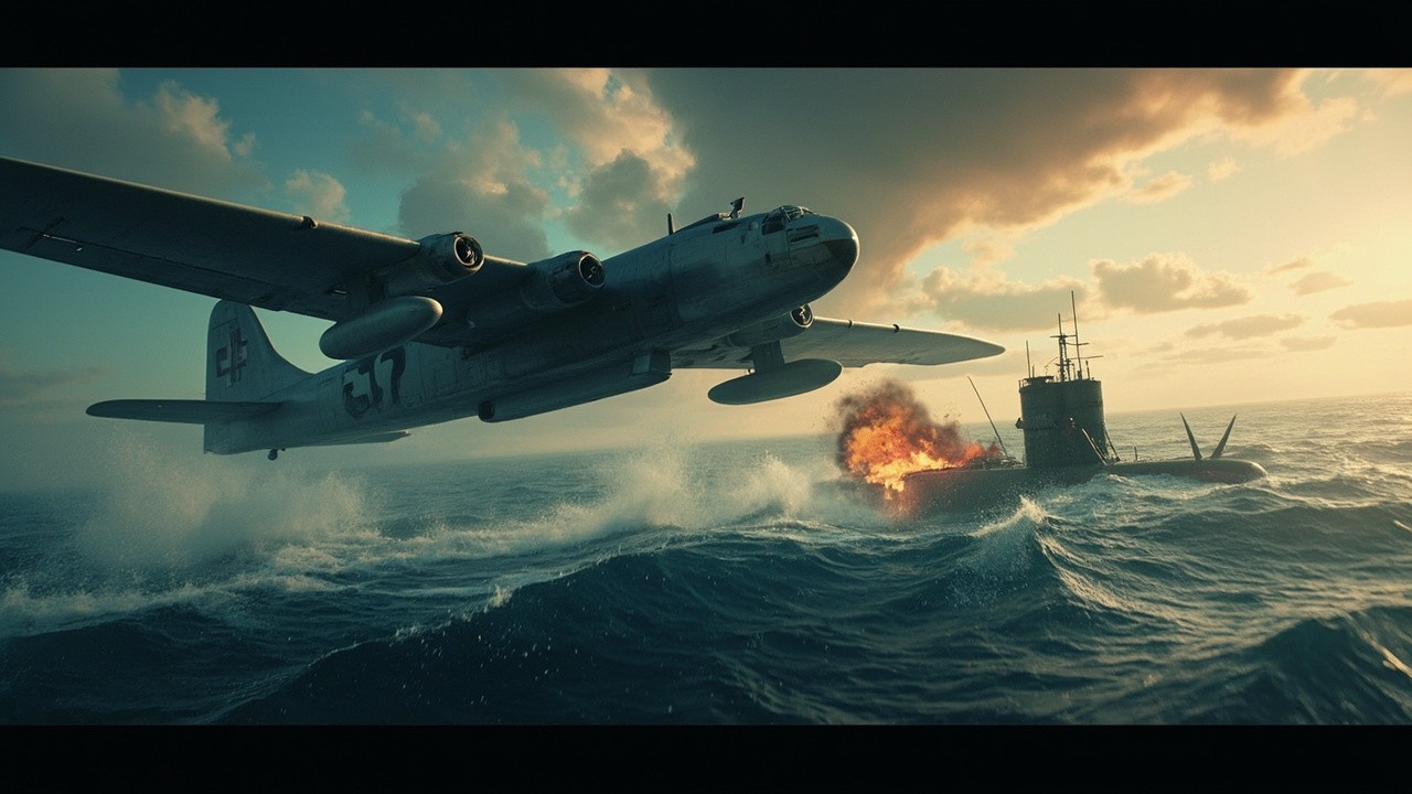 Dramatic WWII Flying Boat Attacking German U-boat