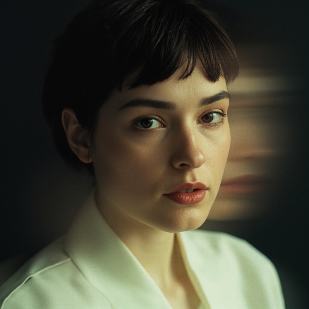 Dreamy Double-Exposure of Woman in White