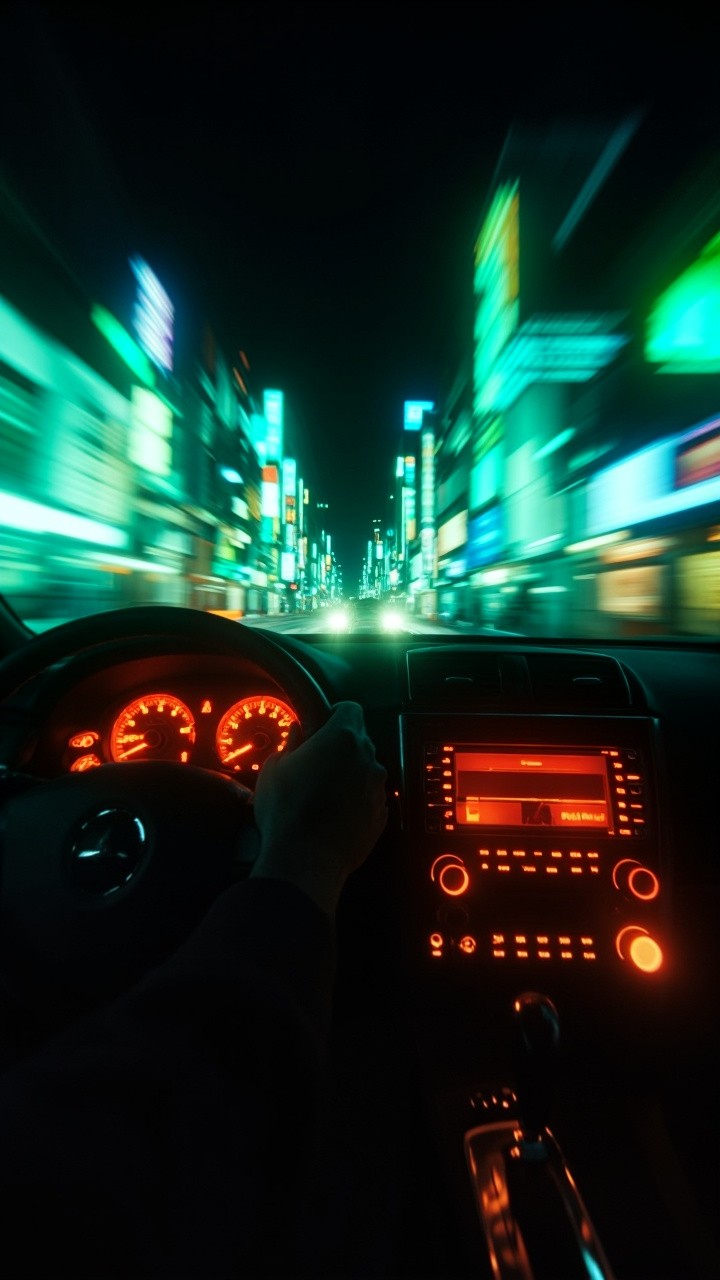 Driving Through Neon-Lit Tokyo Streets at Night
