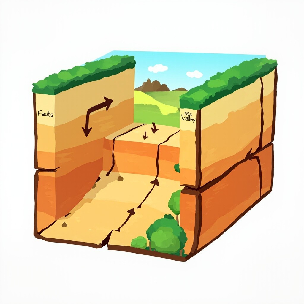 Earth's Layers and Rift Valley Formation Illustration