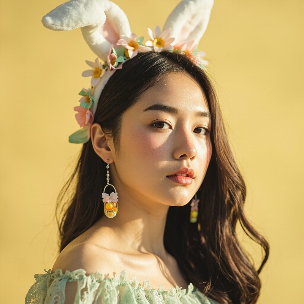 Easter-Themed Portrait of Serene Young Woman