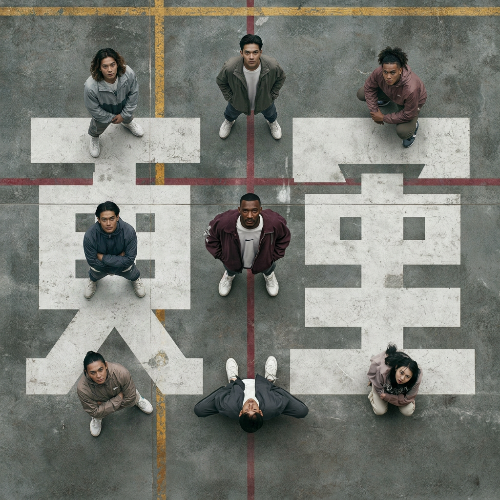 Editorial Sports Campaign on Weathered Concrete Court with Geometric Typography & Athletes. Editorial Sports Campaign on Weathered Concrete Court with Geometric Typography & Athletes.