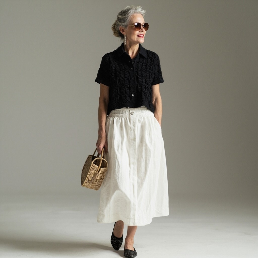 Elegant Gray-Haired Woman in Casual Chic Outfit